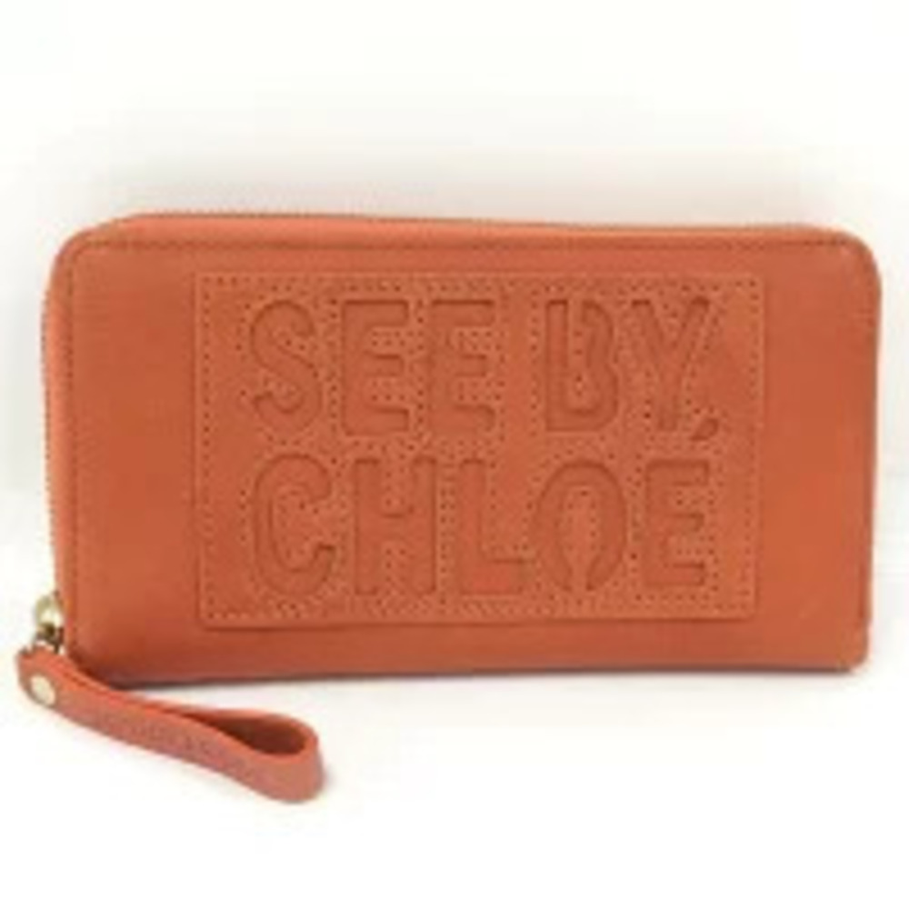 Chloe Round Zipper Long Wallet Leather Orange